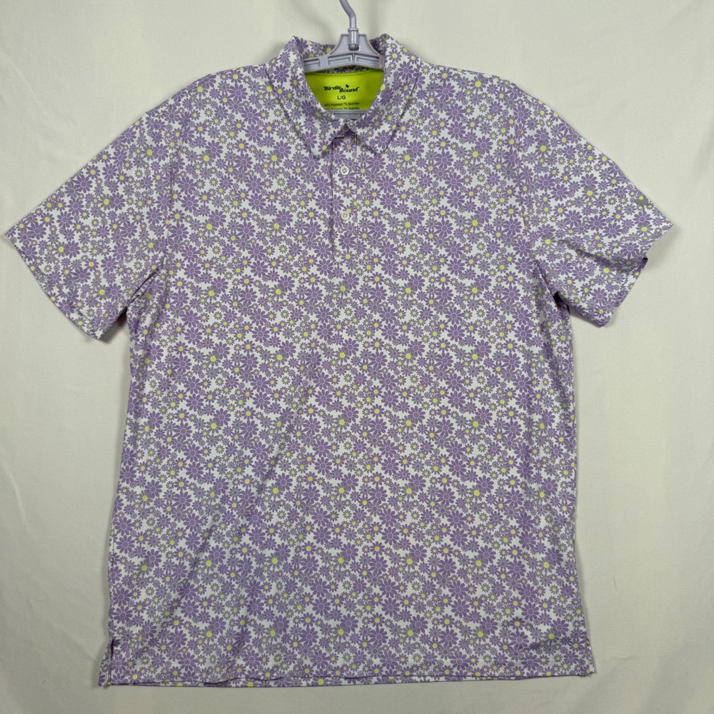 Birdie Bound Mens Large Purple Daisy Floral Performance Golf Polo Shirt L/G